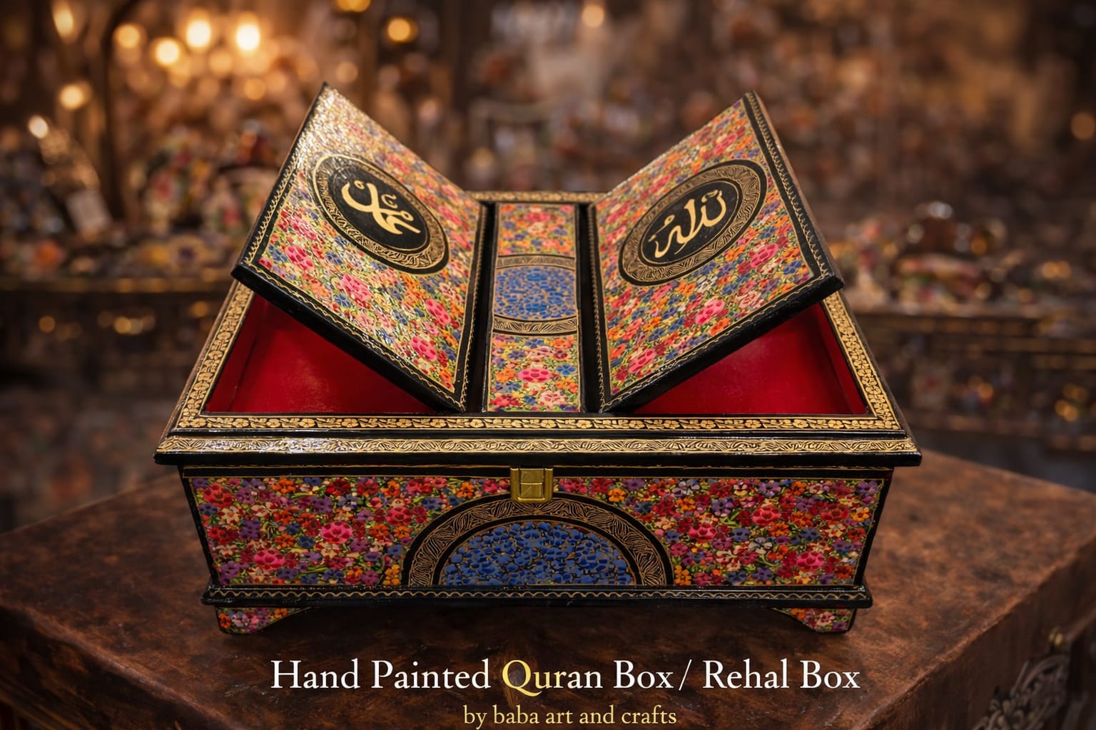 Handmade Quran Box , Hand painted Rehal ,Paper mache quran box , handmade paper mache box from kashmir
